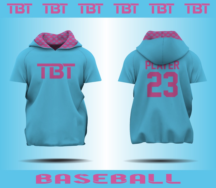 Hoodie Short Sleeve: Powder Blue/Pink