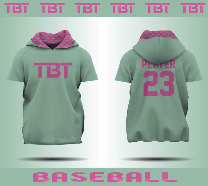 Hoodie Short Sleeve: Powder Green/Pink